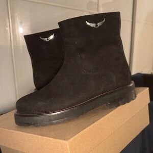 Zadig & Voltaire Black Suede Shearling Bootie